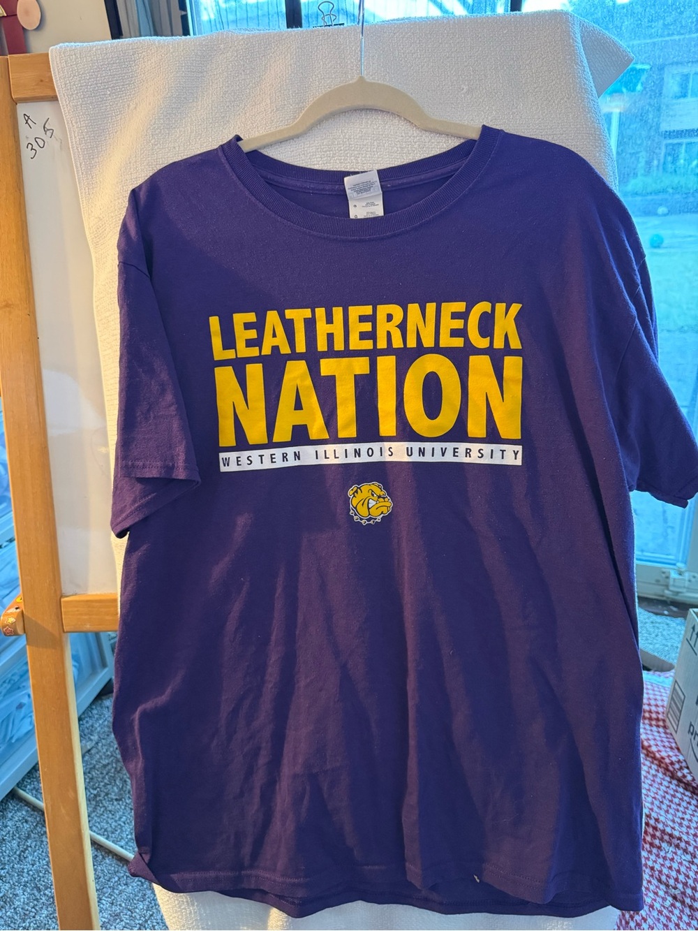 Jerzees Purple Western Illinois Leatherneck Nation T-Shirt with Yellow Graphic